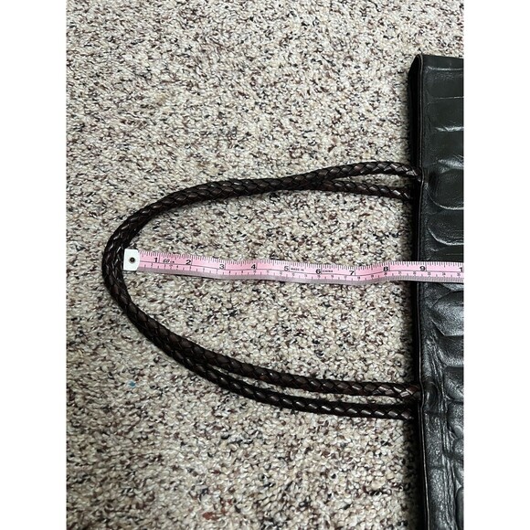 Falor Le Borse Purse Leather Brown 2 Woven 10" Handles Zip Made in Italy - Picture 11 of 13